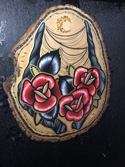 Antlers & Roses Wood Slab