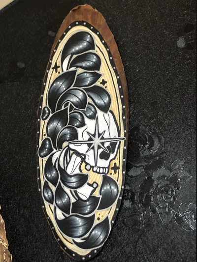 Chrysantheskull Wood Slice