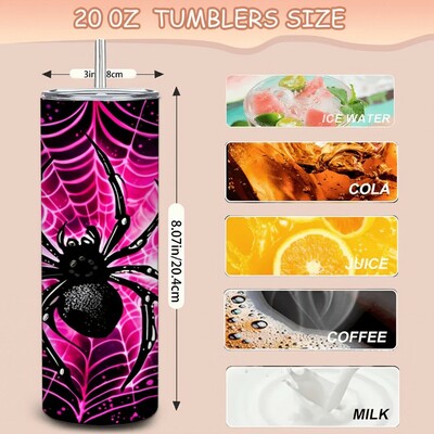 Pink spider web halloween tumblers - gothic black & hot pink travel cup with straws