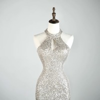 Glamorous Sequin Evening Gown - Halter Neck Design, Perfect for Formal Events, Silver Prom Dress, Long Prom Dress, Sparkly Prom Dresses - Thumbnail 1