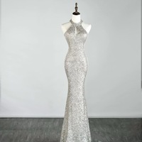 Glamorous Sequin Evening Gown - Halter Neck Design, Perfect for Formal Events, Silver Prom Dress, Long Prom Dress, Sparkly Prom Dresses - Thumbnail 2