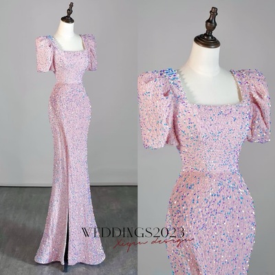 Pink Sequin Off-Shoulder Mermaid Gown: Elegant Prom Dress