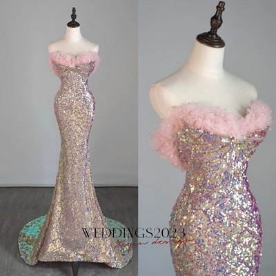Sparkly Sequin Mermaid Prom Dress, Strapless Glitter Evening Gown, Fitted Formal Dress for Teens, Birthday or Party Dress