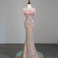 Sparkly Sequin Mermaid Prom Dress, Strapless Glitter Evening Gown, Fitted Formal Dress for Teens, Birthday or Party Dress - Thumbnail 2