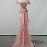 Pink Sequin Off the Shoulder Prom Dress, Off Shoulder Slit Mermaid Gown, Sparkly Formal Evening Dress for Gala, Pageant or Party - Thumbnail 5