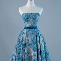 Custom floral embroidery long prom dress, Strapless  evening gown, strapless party dress with Belt - Thumbnail 4