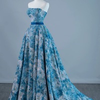 Custom floral embroidery long prom dress, Strapless  evening gown, strapless party dress with Belt - Thumbnail 7