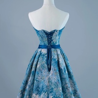 Custom floral embroidery long prom dress, Strapless  evening gown, strapless party dress with Belt - Thumbnail 1