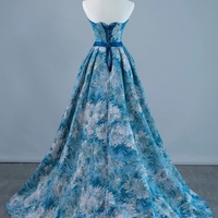 Custom floral embroidery long prom dress, Strapless  evening gown, strapless party dress with Belt - Thumbnail 2