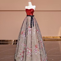 Red Lace with Black Belt A-line Floor Length Evening Dress  - Thumbnail 6