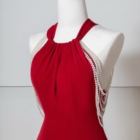 Red Prom Dress, Mermaid Prom Dress, Long Prom Dress with Pearl, Colored Wedding Dress, Evening Party Dress, Prom Gown - Thumbnail 2