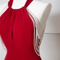 Red Prom Dress, Mermaid Prom Dress, Long Prom Dress with Pearl, Colored Wedding Dress, Evening Party Dress, Prom Gown - Thumbnail 3