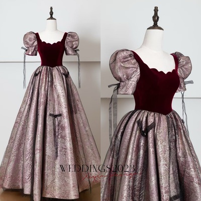 Short sleeves velvet a-line with bow lace up tulle evening dresses  - Thumbnail 3