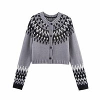 Street Fashion Casual Jacquard Knit Cardigan - Thumbnail 2