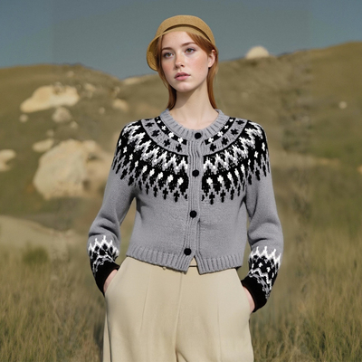 Street fashion casual jacquard knit cardigan