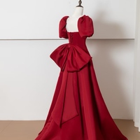 Red A-line Evening Gown,Detachable Bow,Elegant Red Satin Dress,Off Shoulder Evening Dress ,Wedding Party Dress - Thumbnail 5
