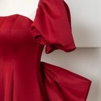 Red A-line Evening Gown,Detachable Bow,Elegant Red Satin Dress,Off Shoulder Evening Dress ,Wedding Party Dress - Thumbnail 7