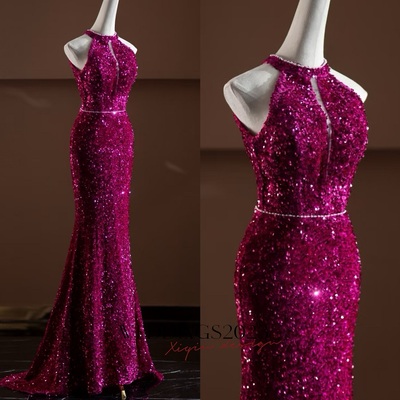 Elegant purple sequin evening gown,sparkly mermaid prom dress,luxury formal party dress - Thumbnail 4