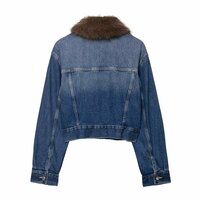 denim jacket with faux fur effect and flap - Thumbnail 2