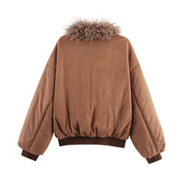 Faux fur large fur collar patchwork cotton jacket - Thumbnail 2