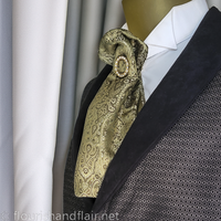 Golden Paisley Cravat With Pin - Thumbnail 1