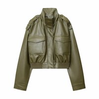 Street Fashion Faux Leather Effect Cropped Jacket - Thumbnail 1