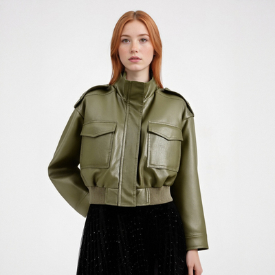 Street fashion faux leather effect cropped jacket