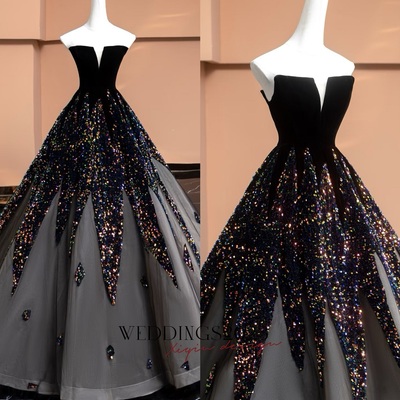 Strapless v-neck sequins velvet a line lace up ball evening dresses