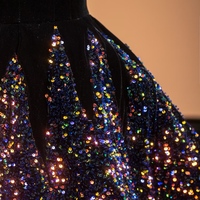Strapless V-neck Sequins Velvet A Line Lace Up Ball Evening Dresses - Thumbnail 3
