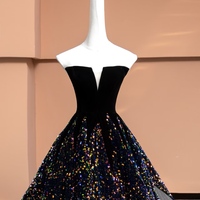 Strapless V-neck Sequins Velvet A Line Lace Up Ball Evening Dresses - Thumbnail 5