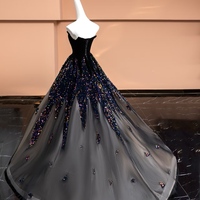 Strapless V-neck Sequins Velvet A Line Lace Up Ball Evening Dresses - Thumbnail 7