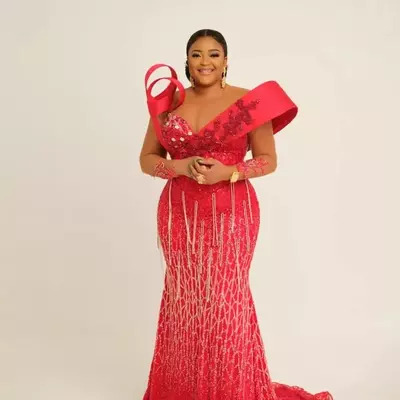 Aso eb red mermaid prom dress beaded sheer neck lace evening formal party second reception birthday engagement gowns dresses