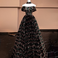 Shiny colorful sequined strapless floor-length dress with a neck gaiter,Detachable sleeves Prom Dresses  - Thumbnail 3