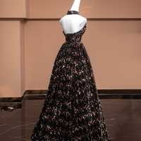 Shiny colorful sequined strapless floor-length dress with a neck gaiter,Detachable sleeves Prom Dresses  - Thumbnail 2