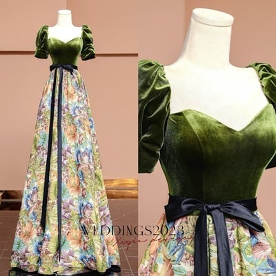 Green velvet maxi dress fall winter printing party dress women short sleeve floor length formal evening gown elegant holiday gala outfit custom dress