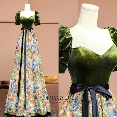Green Velvet Maxi Dress Fall Winter Printing Party Dress Women Short Sleeve Floor Length Formal Evening Gown Elegant Holiday Gala Outfit Custom Dress