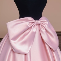 Sexy Dark Blue Velvet Strapless Pink Satin  with Bow Floor Length Prom Dresses  - Thumbnail 4