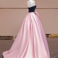 Sexy Dark Blue Velvet Strapless Pink Satin  with Bow Floor Length Prom Dresses  - Thumbnail 7