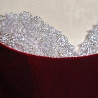 Red Velevt Rhinestone Embellishment Mermaid Train Prom Dresses Evening Dress - Thumbnail 3