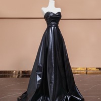 Black Strapless Sweetheart A-line Floor Length Prom Dresses  - Thumbnail 3
