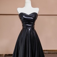Black Strapless Sweetheart A-line Floor Length Prom Dresses  - Thumbnail 2