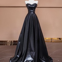 Black Strapless Sweetheart A-line Floor Length Prom Dresses  - Thumbnail 5