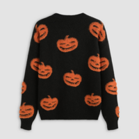 Halloween Pumpkin Jack-O-Lantern Jacquard Pullover Knit Sweater Jumper - Thumbnail 2