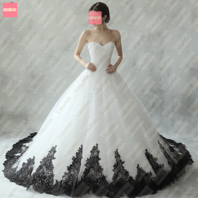 White tulle and black lace strapless full length prom dress evening dress custom hand made w19-8.4