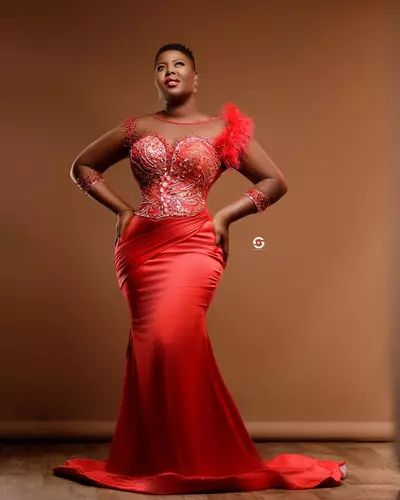 Plus Size Red Mermaid Prom Dresses For Special Occasion Beaded Lace Satin Evening Formal Party Second Reception Birthday Engagement Gowns