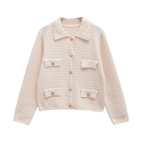 Street Fashion Button Lapel Knitted Jacket - Thumbnail 1