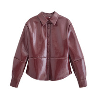 Shiny faux leather shirt jacket - Thumbnail 1