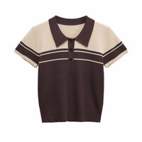 Ribbed Knit Polo Neck Short Sleeve Top - Thumbnail 1