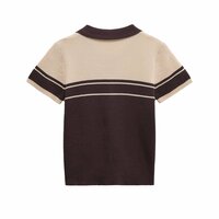Ribbed Knit Polo Neck Short Sleeve Top - Thumbnail 2