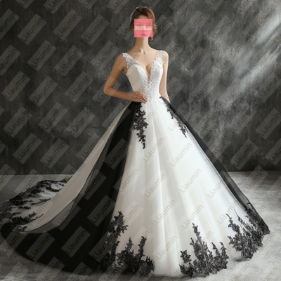 White tulle and black lace strapless full length prom dress evening dress custom hand made w19-10.5 - Thumbnail 3